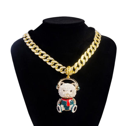 VVS Jewelry hip hop jewelry Grizzly Iced Bear Tennis + Cuban Chain Choker Set