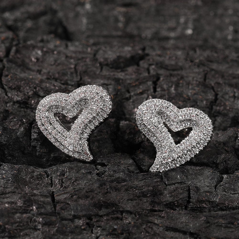 VVS Jewelry hip hop jewelry Hollow Heart Stud Earrings