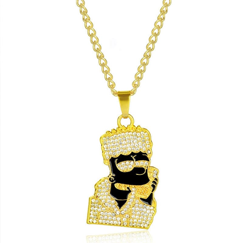 VVS Jewelry hip hop jewelry Iced Out Bart Simpson Inspired Gold Necklace