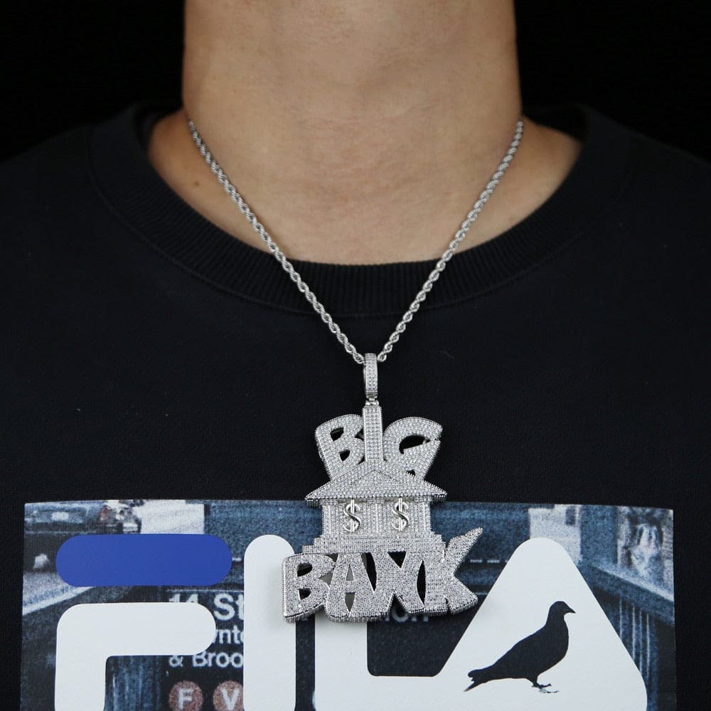 VVS Jewelry hip hop jewelry Iced Out Micropave "Big Bank" Pendant Chain