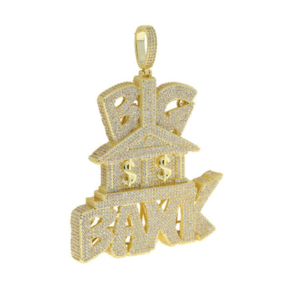 VVS Jewelry hip hop jewelry Iced Out Micropave "Big Bank" Pendant Chain