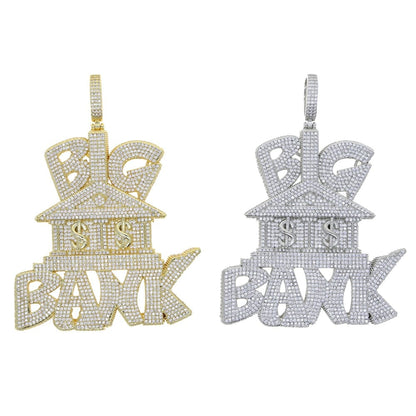 VVS Jewelry hip hop jewelry Iced Out Micropave "Big Bank" Pendant Chain