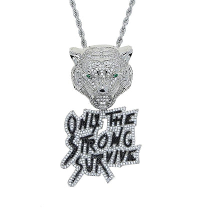 VVS Jewelry hip hop jewelry Iced Out Tiger "Only The Strong Survive" Pendant Chain