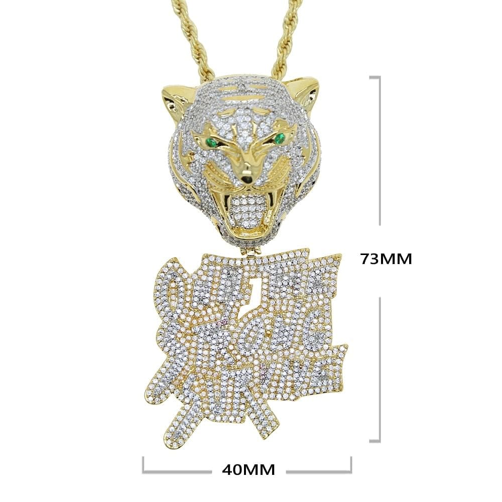 VVS Jewelry hip hop jewelry Iced Out Tiger "Only The Strong Survive" Pendant Chain