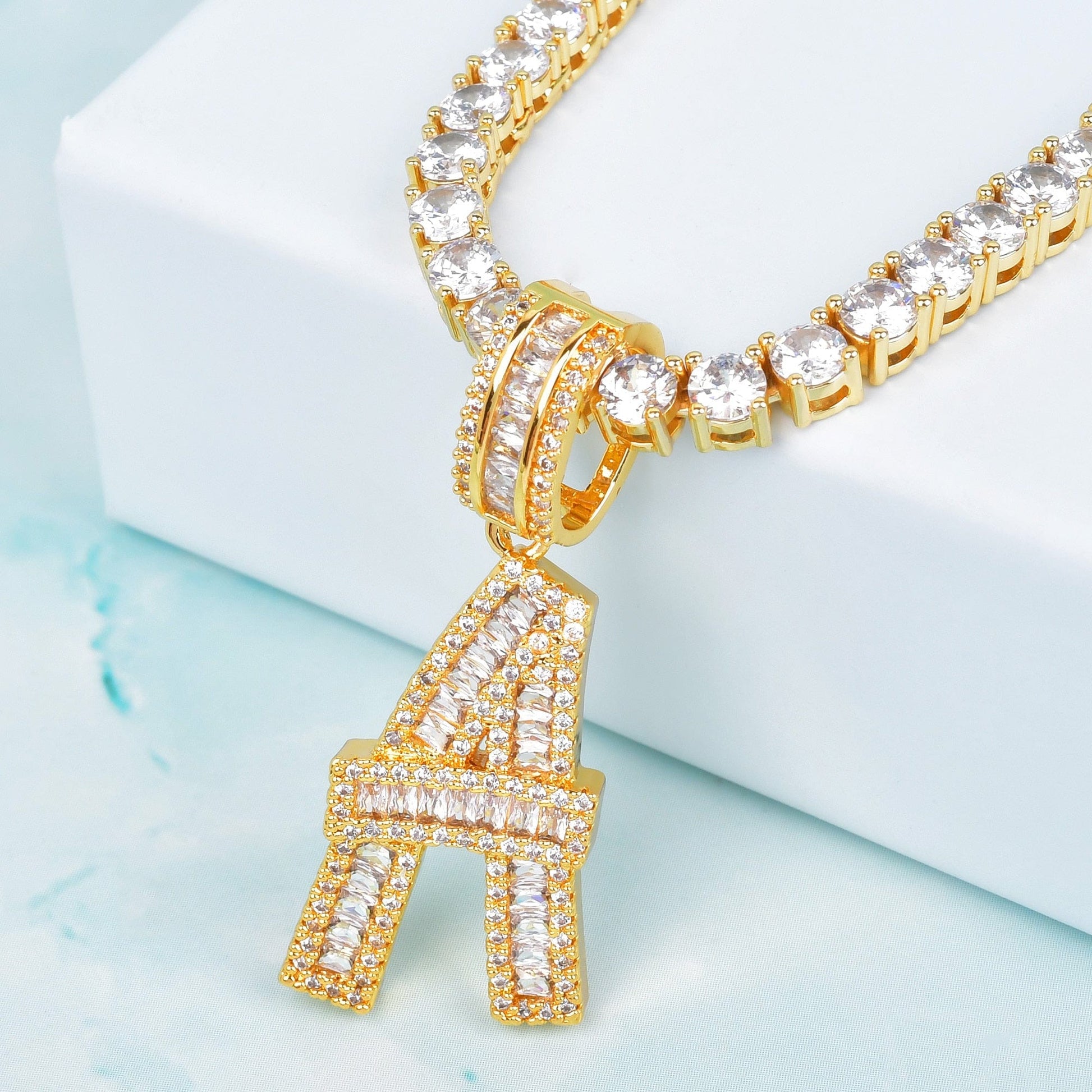 VVS Jewelry hip hop jewelry Initial Iced out Baguette Letter Pendant + FREE Chain