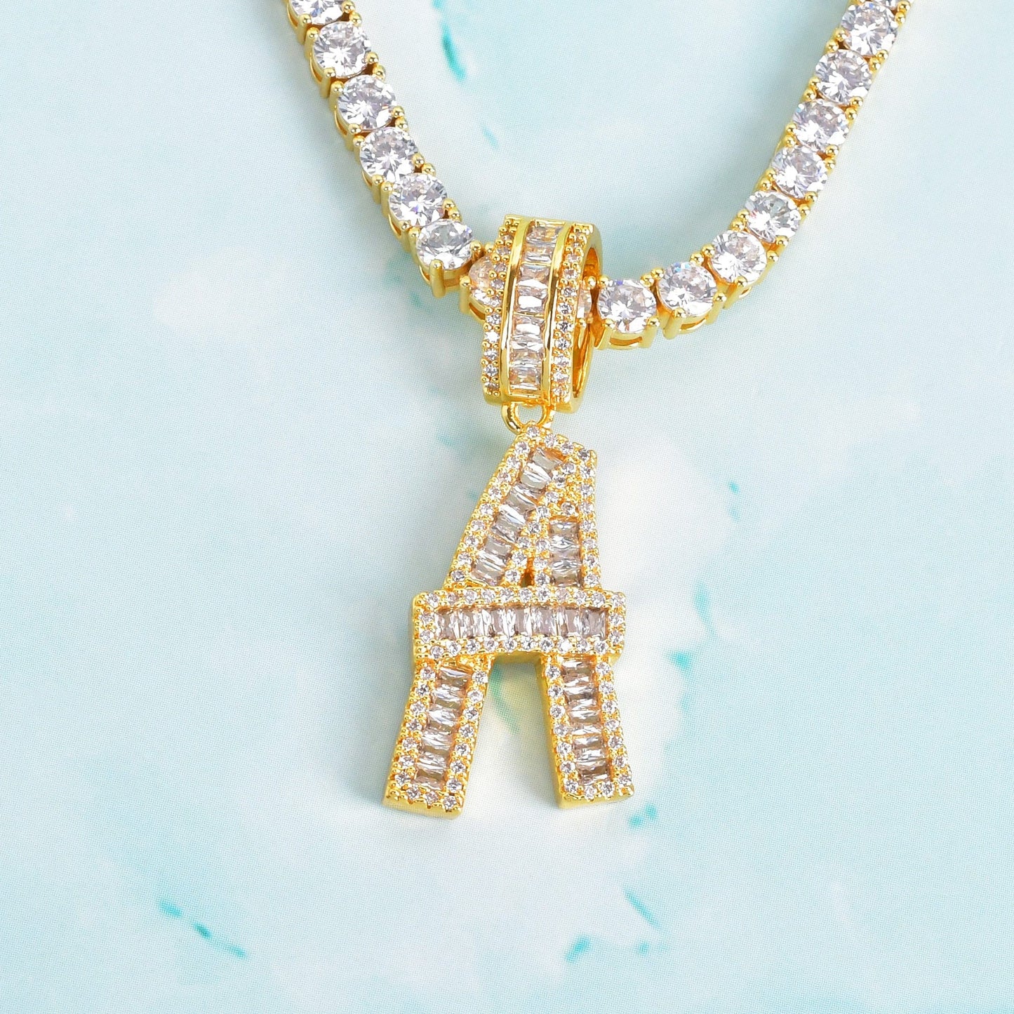 VVS Jewelry hip hop jewelry Initial Iced out Baguette Letter Pendant + FREE Chain