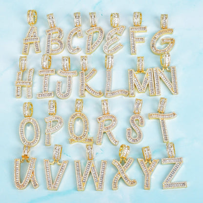 VVS Jewelry hip hop jewelry Initial Iced out Baguette Letter Pendant + FREE Chain