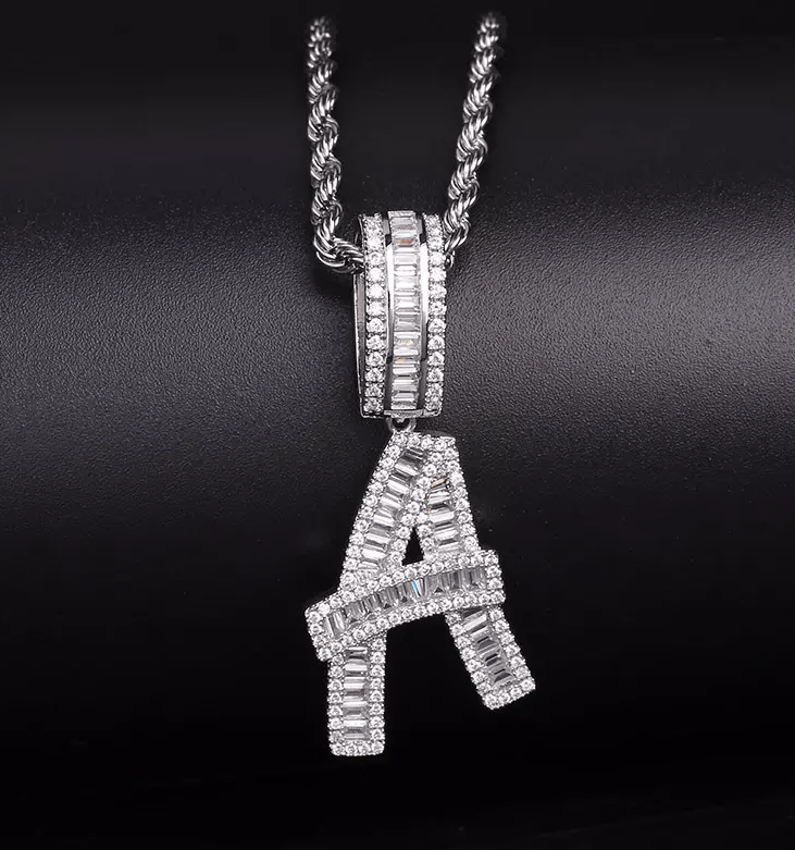 VVS Jewelry hip hop jewelry Initial Iced out Baguette Letter Pendant + FREE Chain