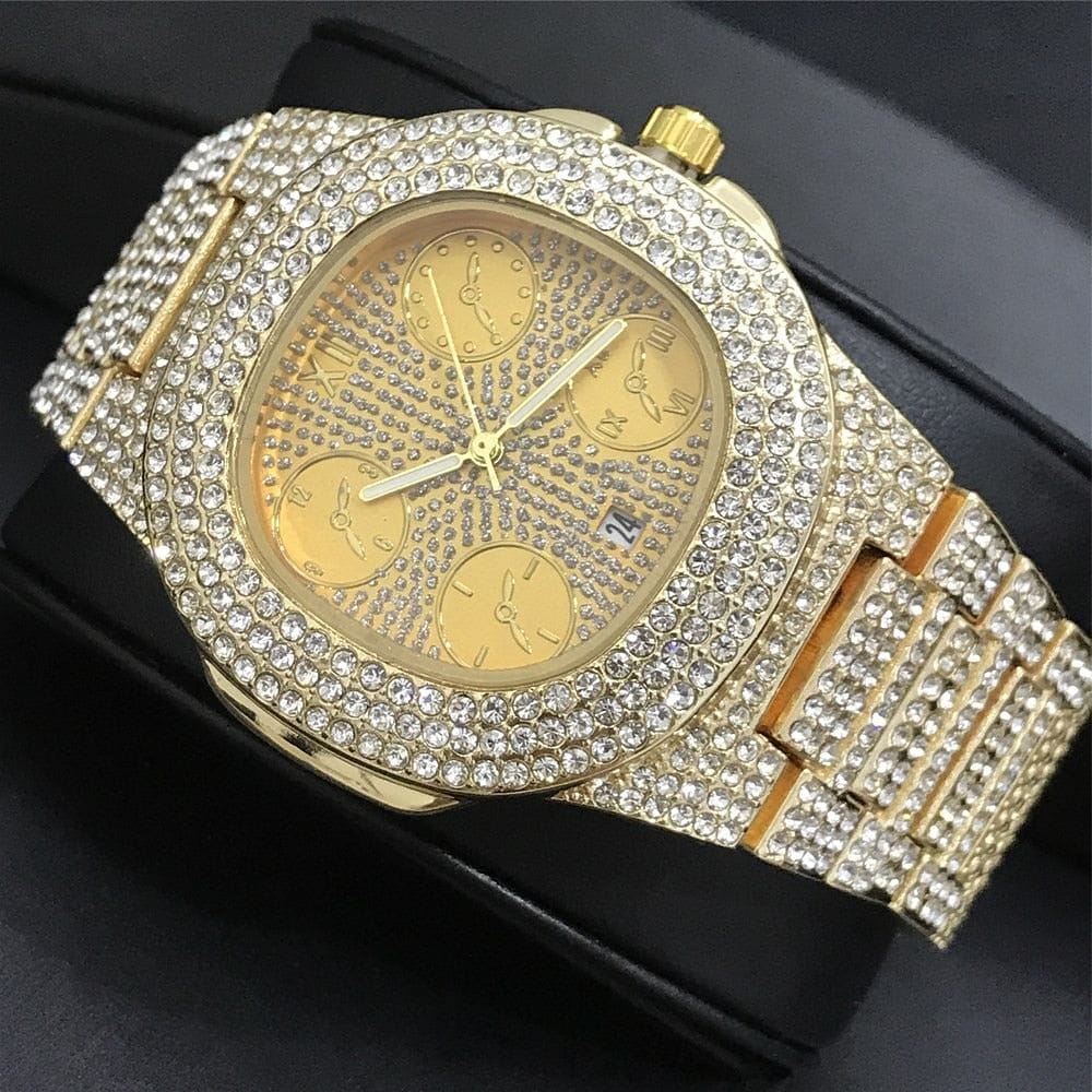 VVS Jewelry hip hop jewelry Luxury Cuban Chain + Bracelet + Ring + Watch Set