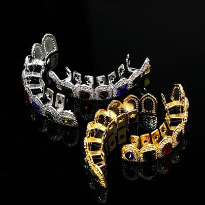 VVS Jewelry hip hop jewelry Multi Colored Stone Paved Iced Out Fangs Grillz