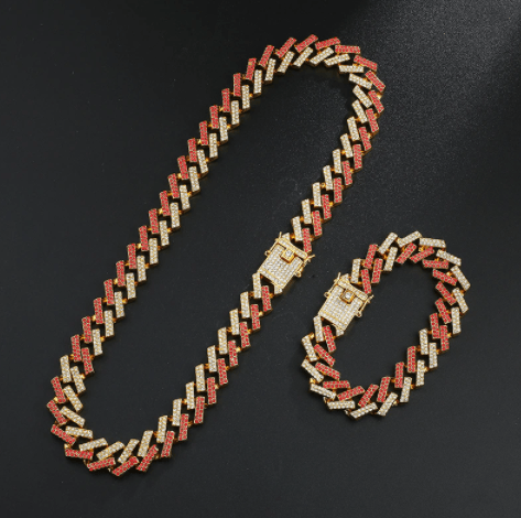 VVS Jewelry hip hop jewelry Red & Gold / 16 Inch VVS Jewelry 2Tone Cuban Chain + FREE Bracelet Bundle