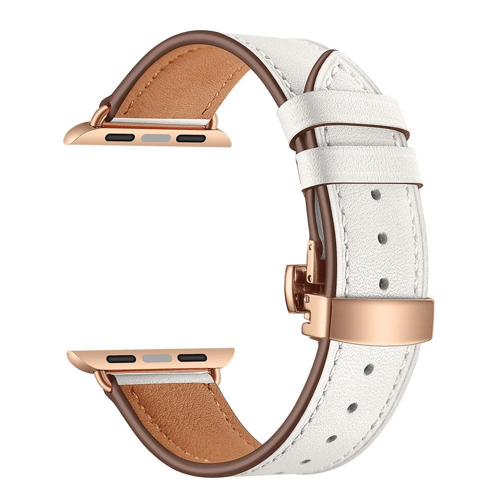 VVS Jewelry hip hop jewelry rose button white / 38mm or 40mm 41mm Apple Watch Band Leather Strap