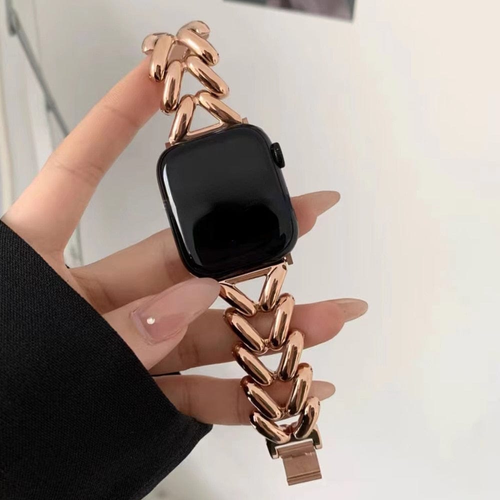 VVS Jewelry hip hop jewelry Rose gold / 38mm Stainless Steel Chunky Cuban Apple Watch Band