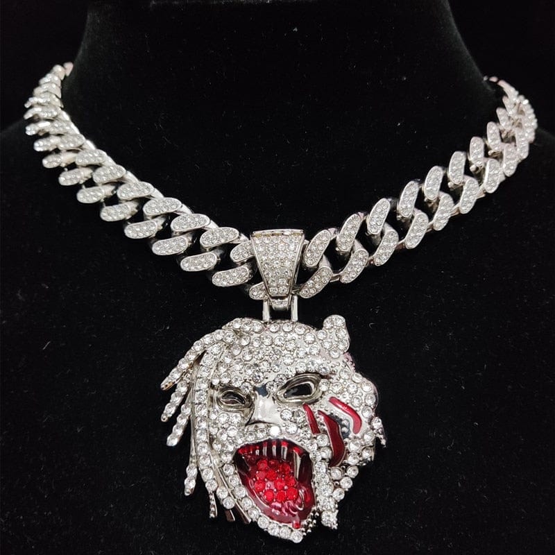 VVS Jewelry hip hop jewelry Silver / 16inch VVS Jewelry Grizzley Half Tee Half Beast Iced out Cuban Pendant Chain