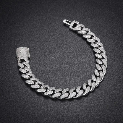 VVS Jewelry hip hop jewelry Silver / 7inches(17.5cm) 12mm 925 Sterling Silver VVS Moissanite Cuban Bracelet