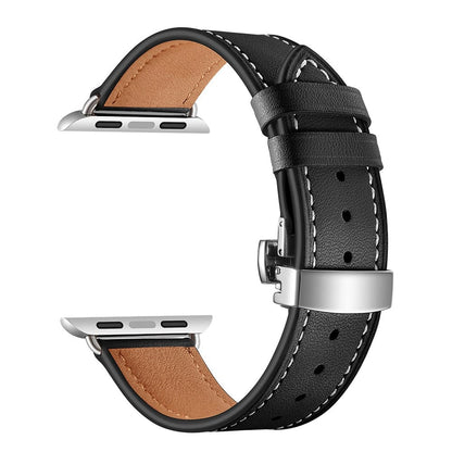 VVS Jewelry hip hop jewelry Silver button black / 38mm or 40mm 41mm Apple Watch Band Leather Strap