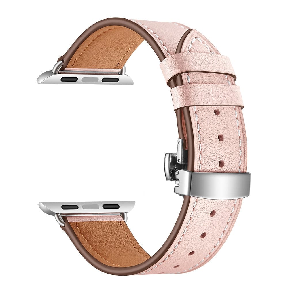 VVS Jewelry hip hop jewelry Silver button pink / 38mm or 40mm 41mm Apple Watch Band Leather Strap