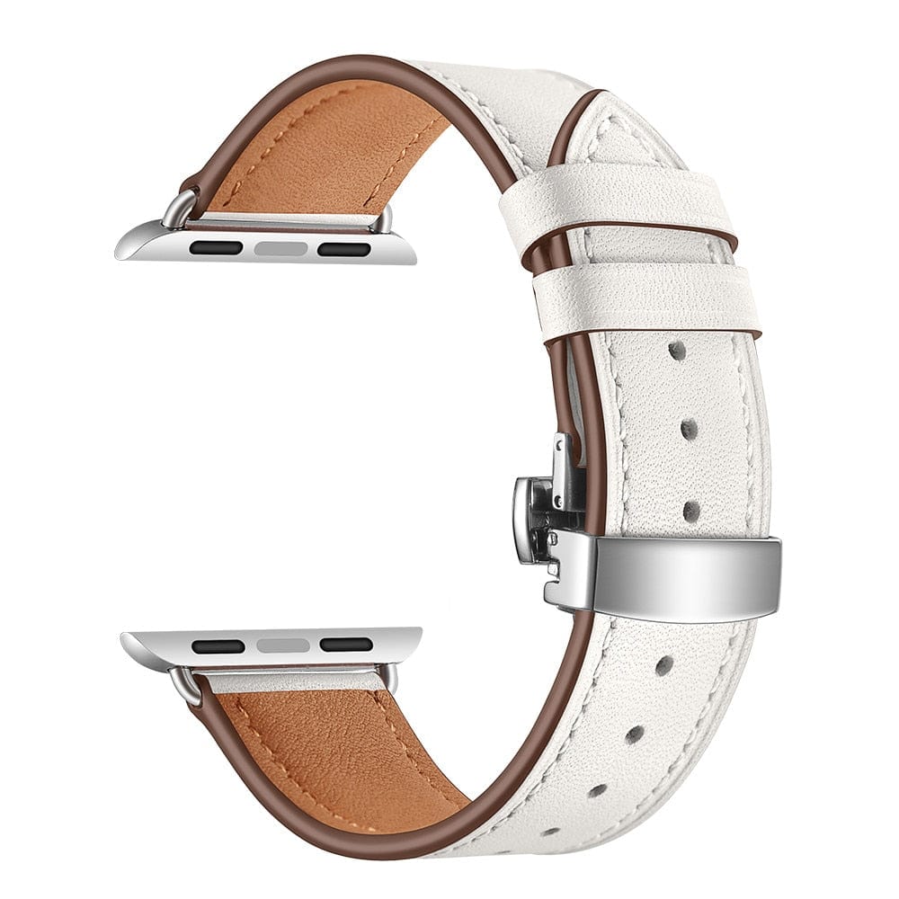 VVS Jewelry hip hop jewelry Silver button white / 38mm or 40mm 41mm Apple Watch Band Leather Strap