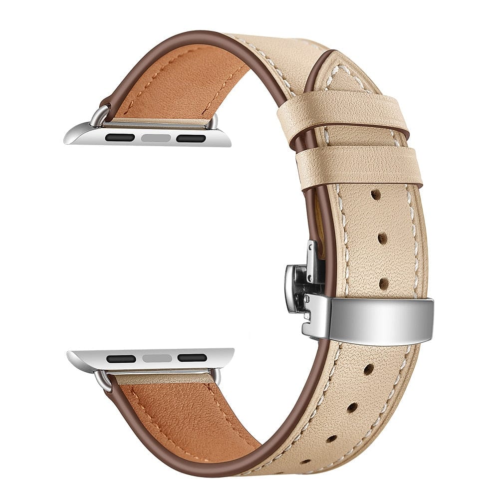 VVS Jewelry hip hop jewelry Silver buttonapricot / 38mm or 40mm 41mm Apple Watch Band Leather Strap