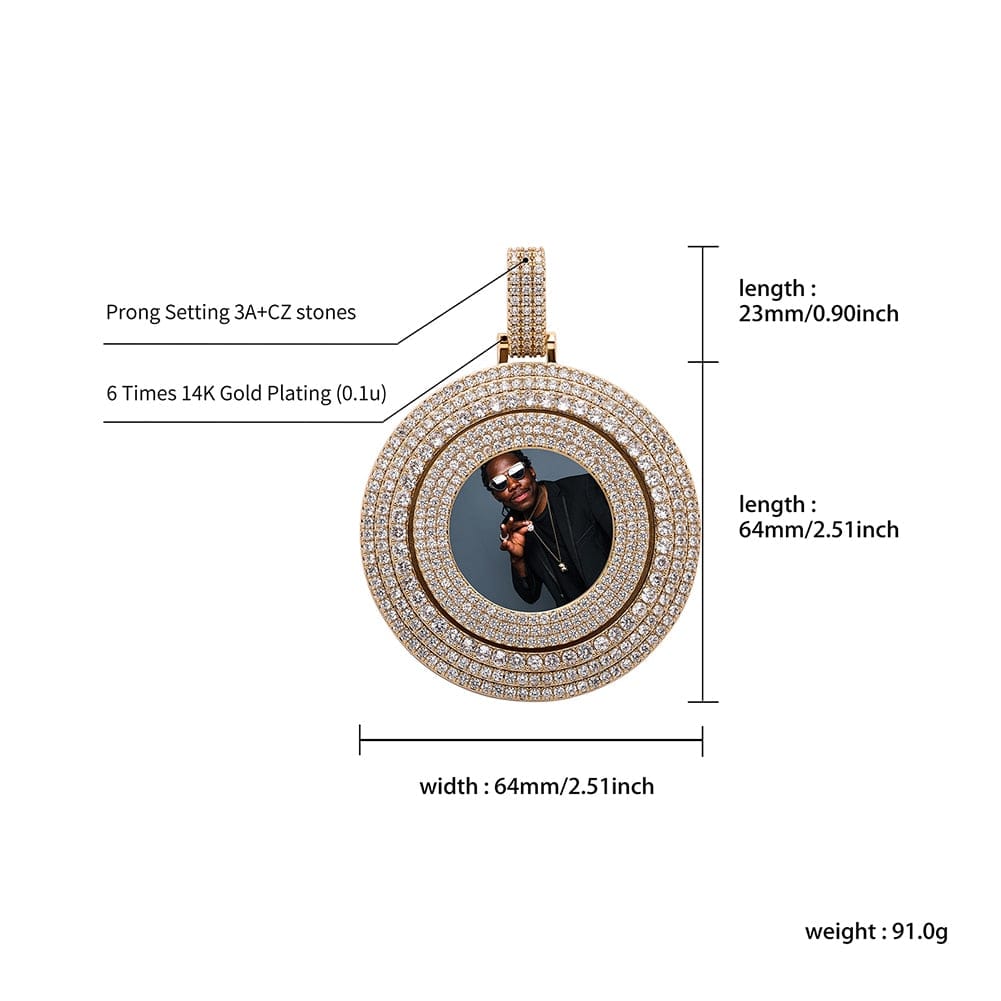 VVS Jewelry hip hop jewelry VVS Jewelry Custom Large Spinning Photo Pendant + Chain