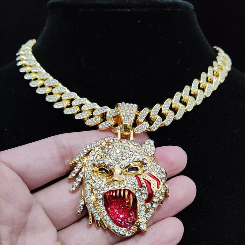 VVS Jewelry hip hop jewelry VVS Jewelry Grizzley Half Tee Half Beast Iced out Cuban Pendant Chain