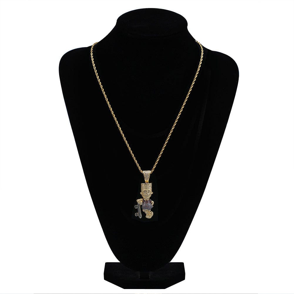 VVS Jewelry hip hop jewelry VVS Jewelry Iced Out Bart Simpson Skateboard Pendant Chain