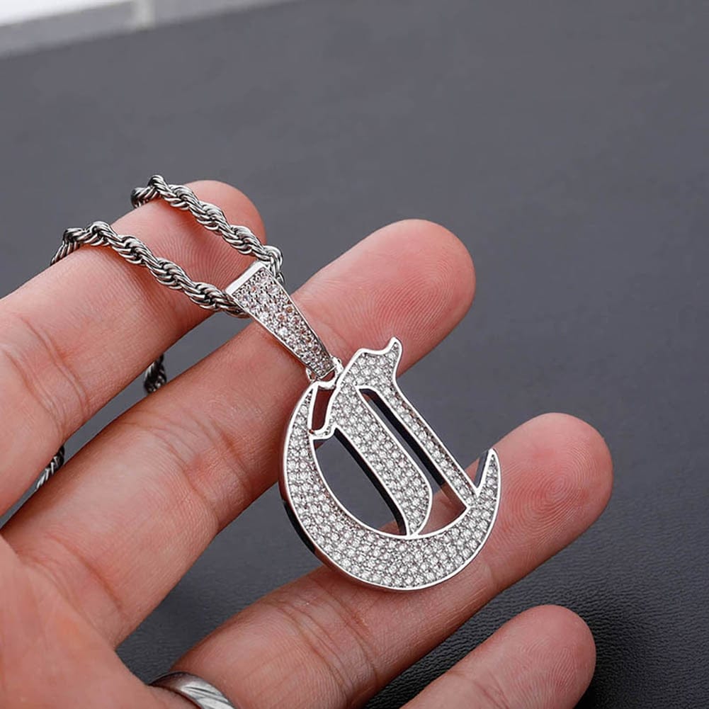 VVS Jewelry hip hop jewelry VVS Jewelry Old English Initial Pendant Necklace