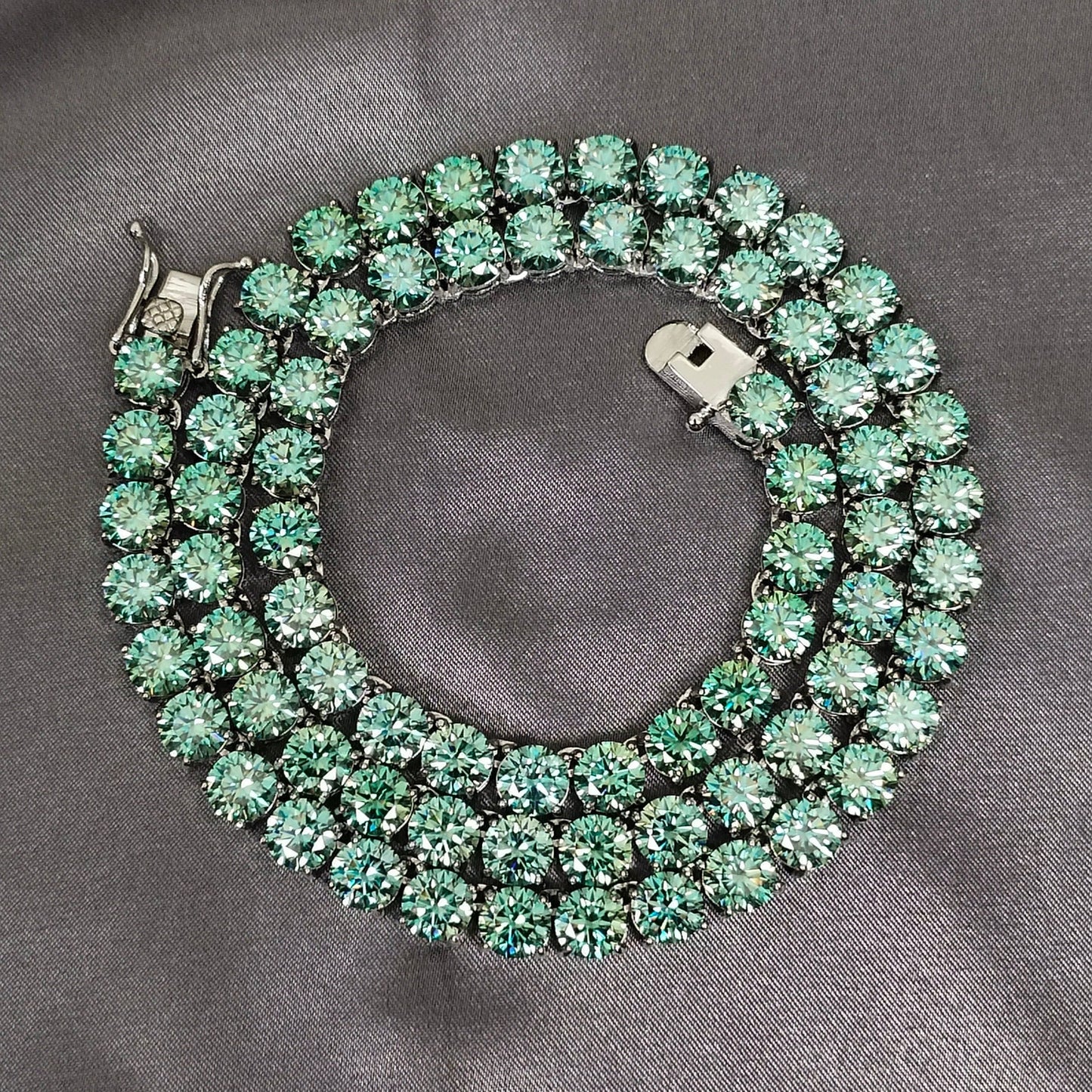 VVS Jewelry hip hop jewelry VVS Jewelry Rare Blue/Green 925 Sterling Silver Moissanite Tennis Chain