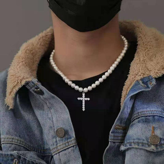 VVS Jewelry hip hop jewelry With Cross VVS Jewelry Cross Pearl Chain